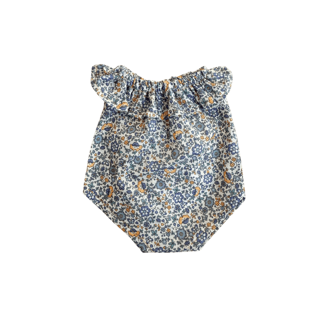 Grenouillère à col liberty bleu
