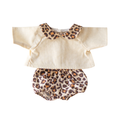 Ensemble blouse beige à col + bloomer léopard