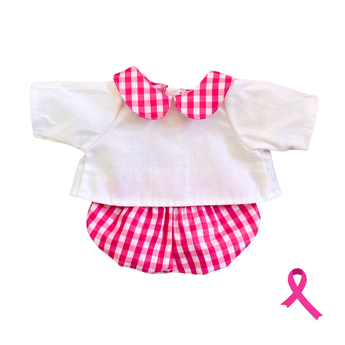 Ensemble blouse blanche col vichy rose fuchsia + bloomer vichy rose fuchsia