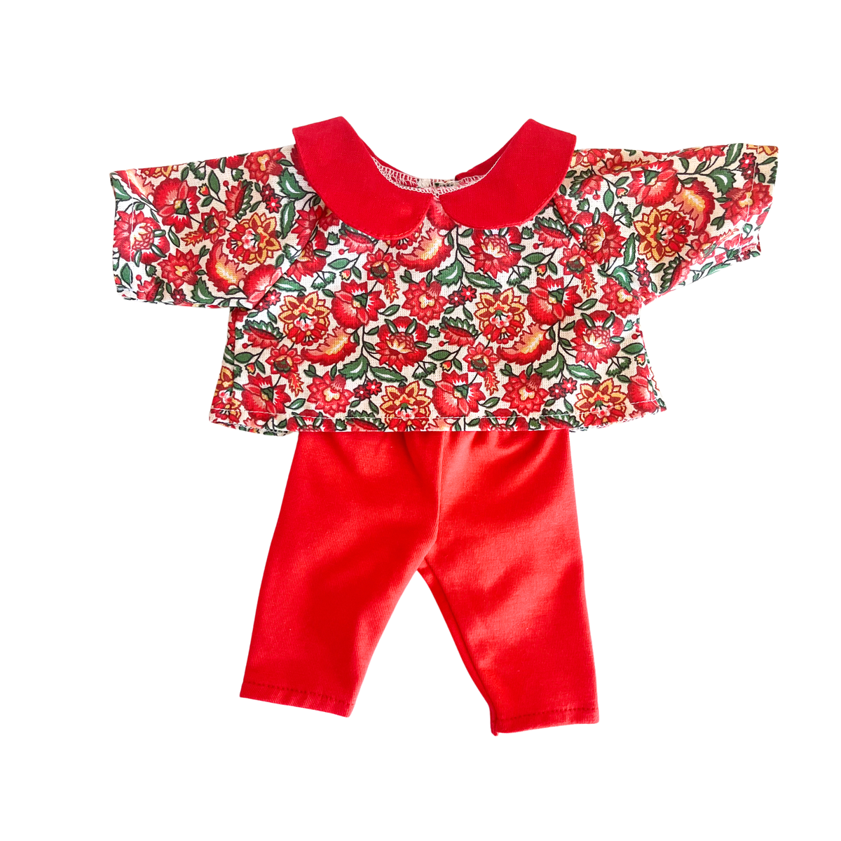 Ensemble blouse fleurs rouges + legging rouge