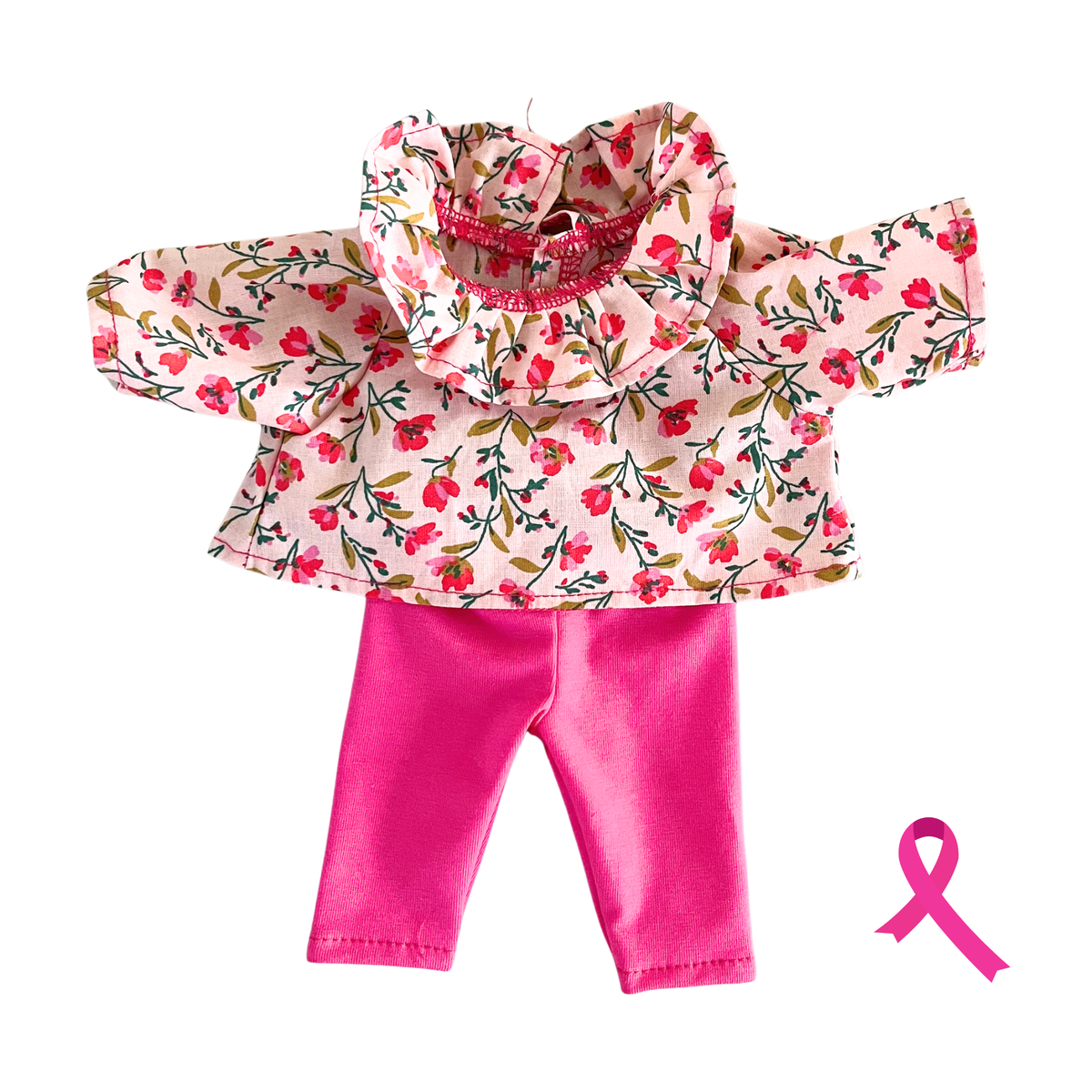 Ensemble blouse fleurs roses + legging rose