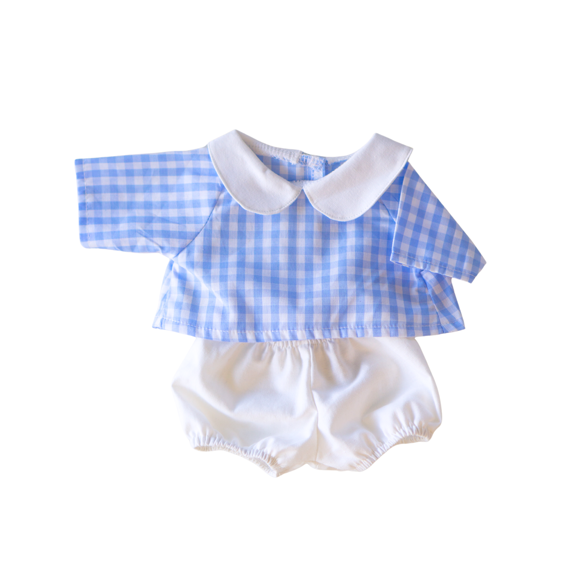 Ensemble blouse vichy bleu à col + bloomer