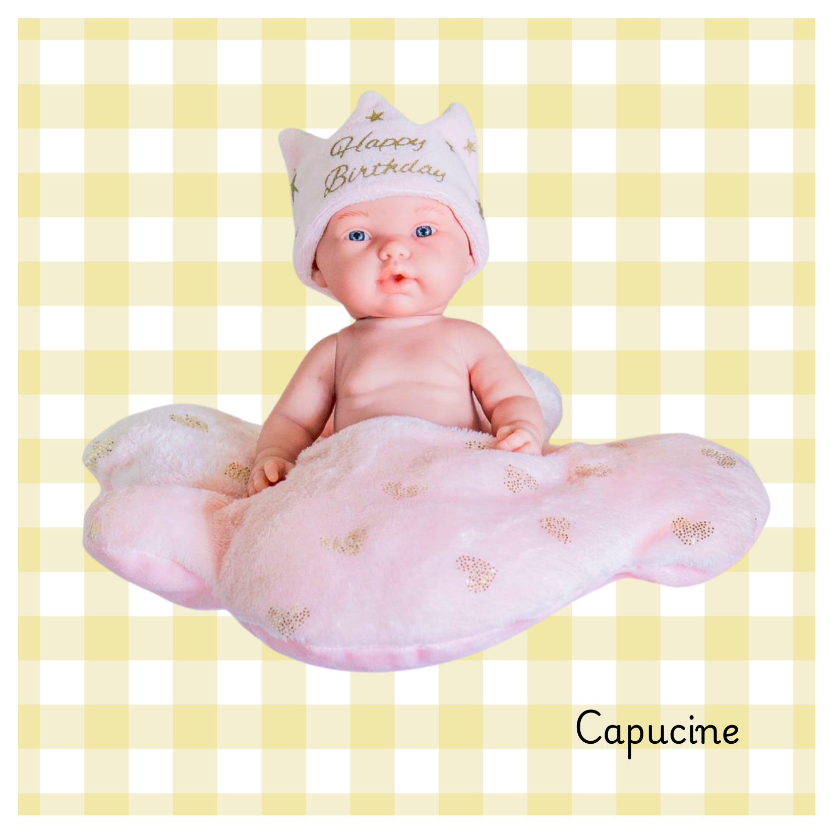 Poupée rêveuse rose "happy birthday"