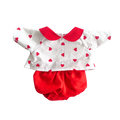 Ensemble blouse coeurs à col + bloomer rouge