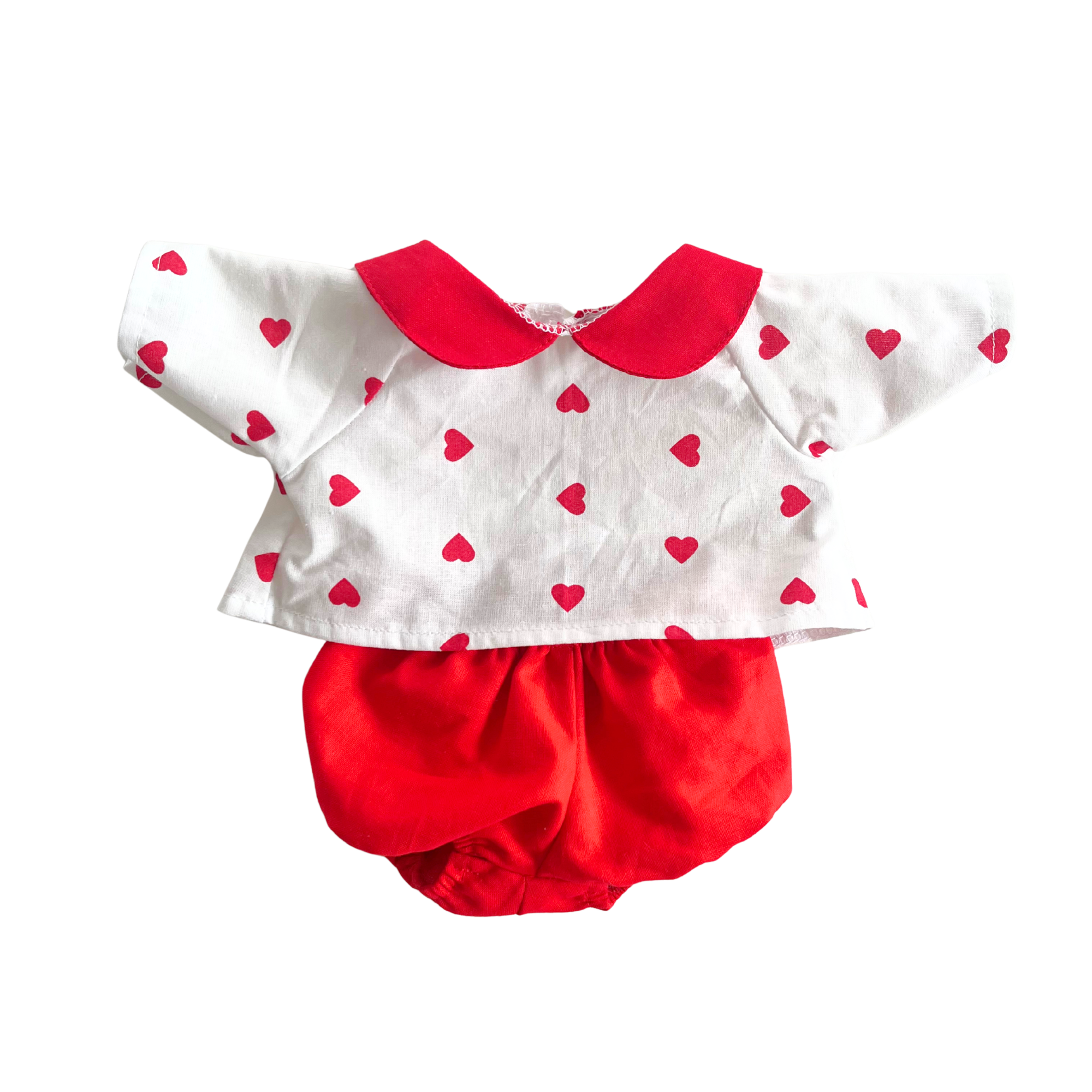 Ensemble blouse coeurs à col + bloomer rouge