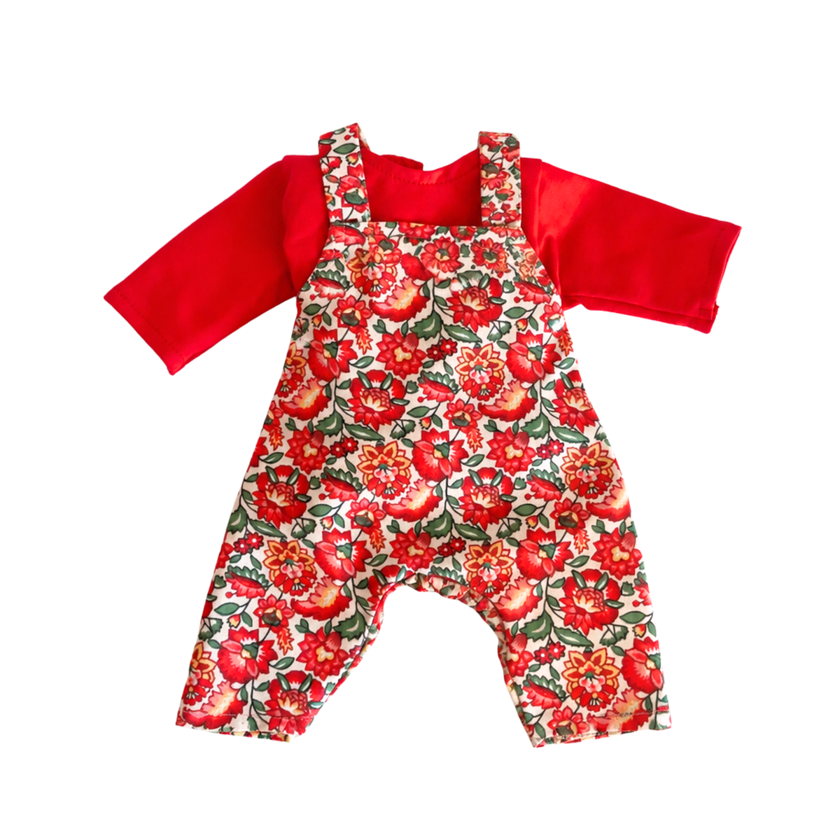 Salopette fleurs rouge + T-shirt rouge